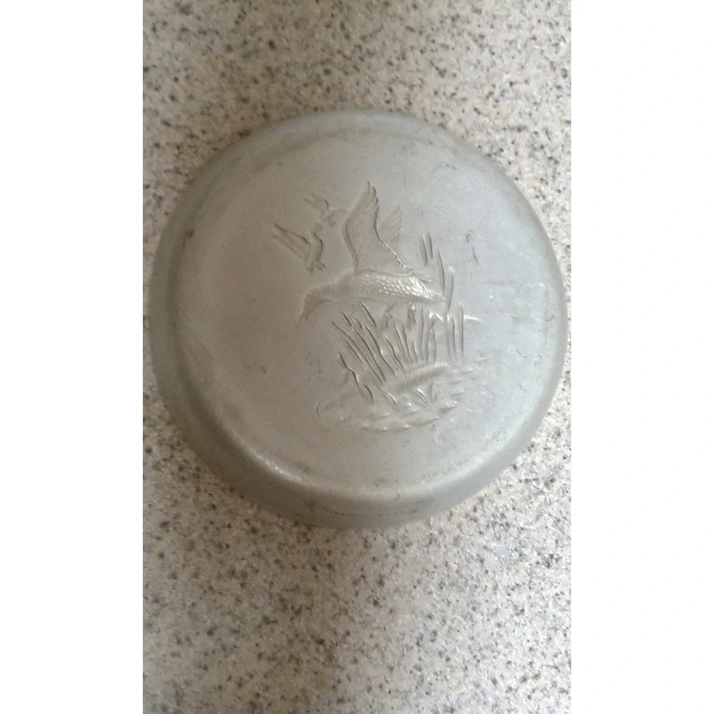 Coin dish, duck flight hammered aluminum round coin tray, vintage 1950